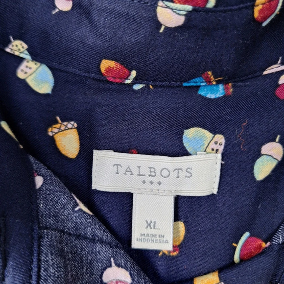 Talbots XL Blue Acorn Print 100% Cotton Roll-Tab Button Down Shirt Pockets - Picture 7 of 10